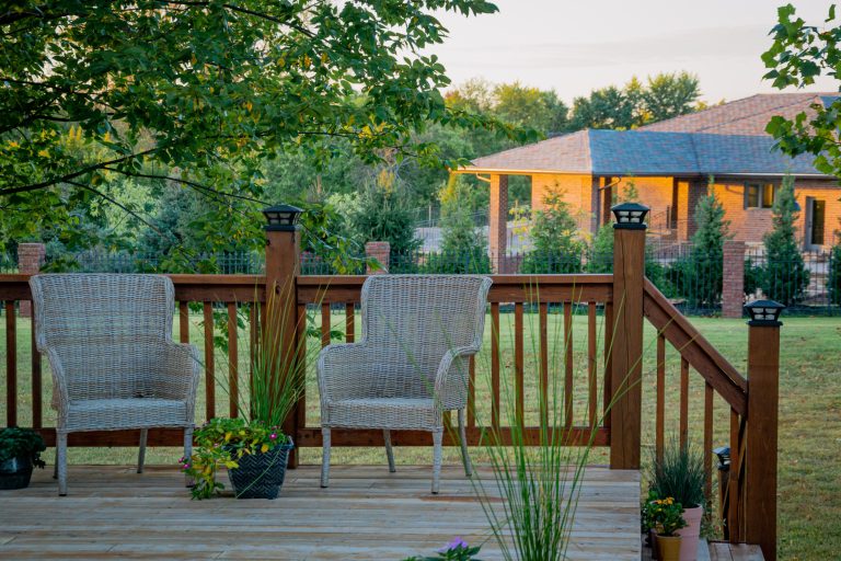 Scenic view of two comfortable chairs on a patio